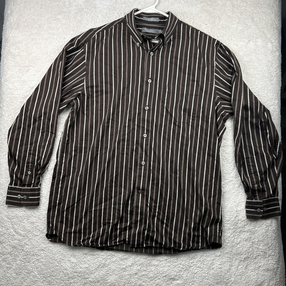 Daniel Cremieux Button Down Shirt Mens L Brown Striped Long Sleeve Classic‎ Fit
